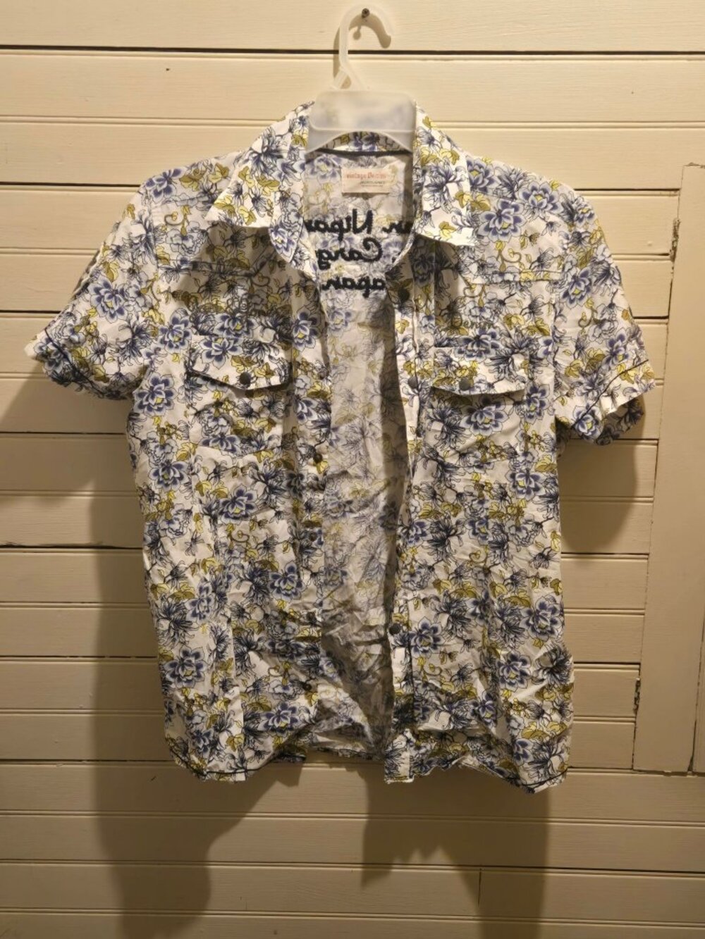 Jack Jones Osaka Cargo Co. Shirt Mens L Floral Short Sleeve White Blue Yellow